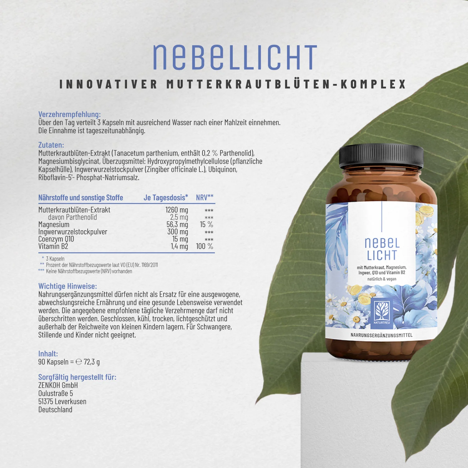 Nebellicht: Mutterkraut Kapseln mit Magnesium, Ingwer & Q10 - Image 10